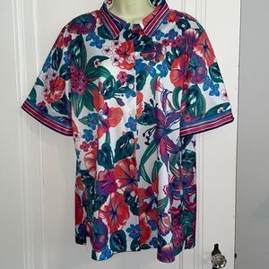 Vintage 80s Vera Neumann multi color‎ floral polyester short sleeve shirt